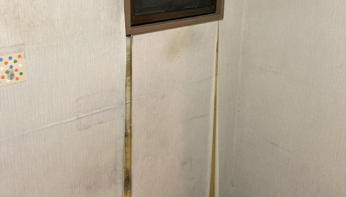 雨漏りによってクロスに黒いカビが生えている