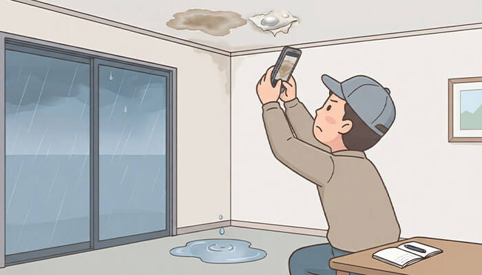 雨漏りの様子を撮影しているイメージ